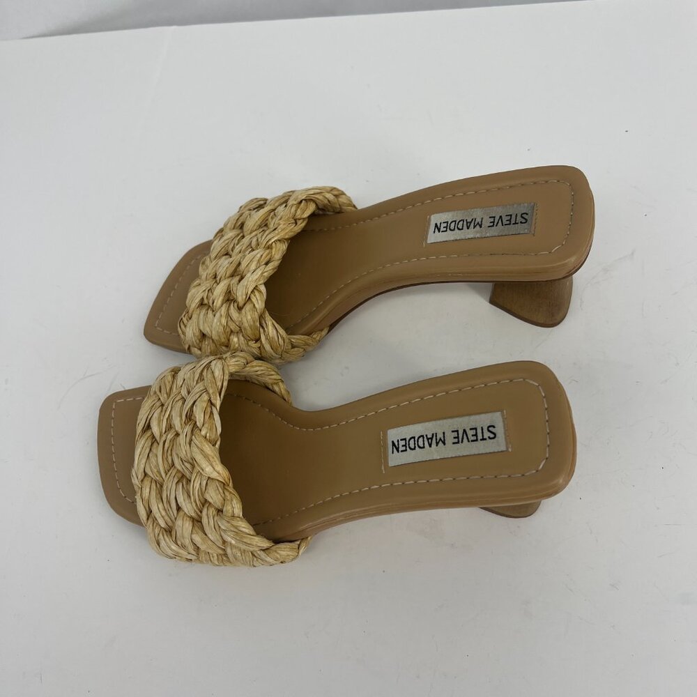 Steve Madden Saged Neutral Raffia Square Toe Heel Size 7 - Picture 9 of 14